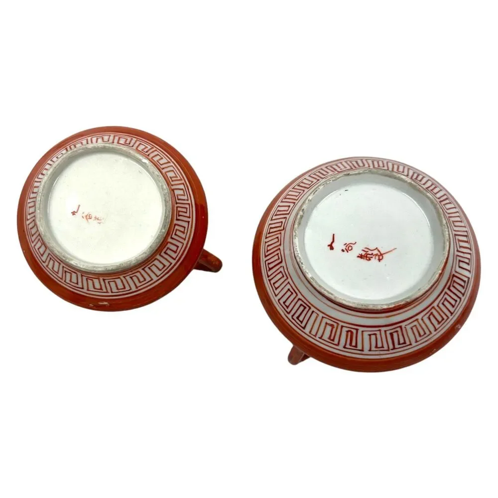 Antique Japanese Kutani Porcelain Creamer Sugar Dish White Meiji Floral‎ Vintage